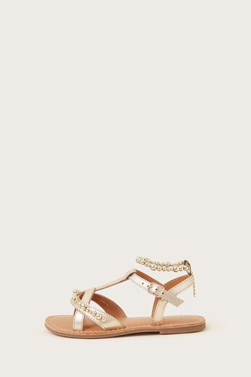 Monsoon Gold Leather Beaded Sandals