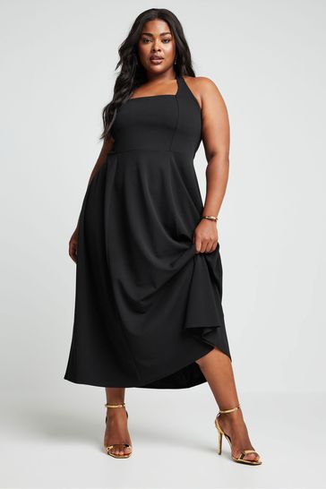 Yours Curve Black LIMITED COLLECTION Curve Black Halter Neck Midaxi Dress