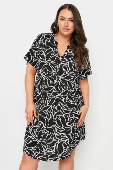 Yours Curve Black Abstract Print Tunic Dress