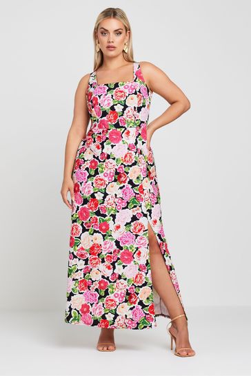 Yours Curve LIMITED COLLECTION Curve Pink Floral Print Square Neck Maxi Dress