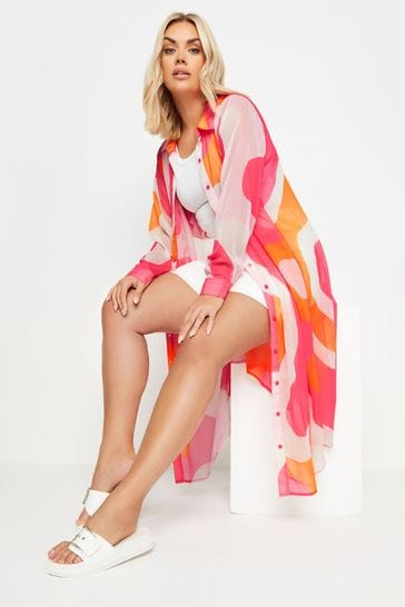 Yours Curve Pink & Orange Limited Collection Longline Shirt