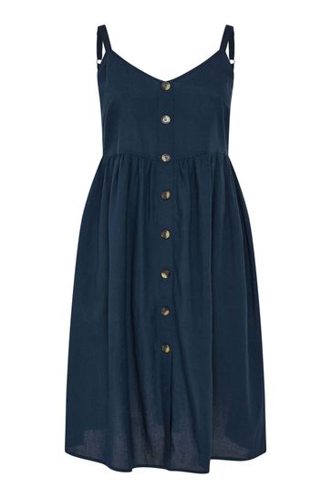 Yours Curve Navy Blue 100 Cotton Strappy Sundress