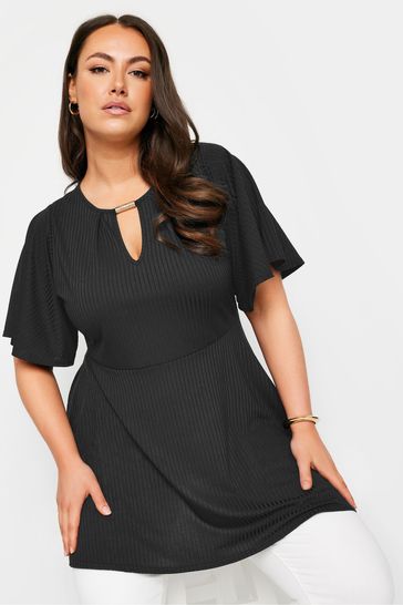 Yours Curve Black YOURS Curve Green Metal Trim Peplum Top