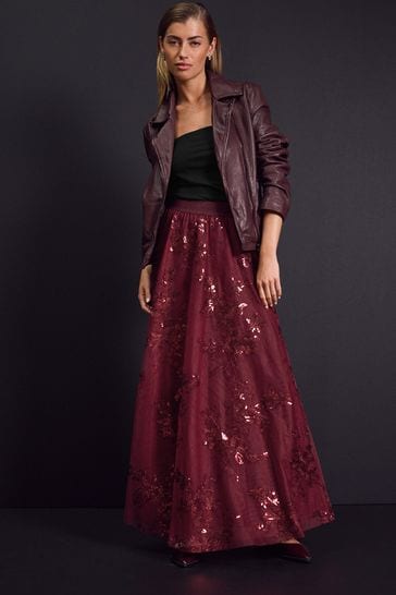 Maroon sequin maxi skirt store