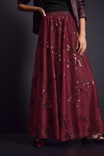 Maroon sequin maxi skirt store