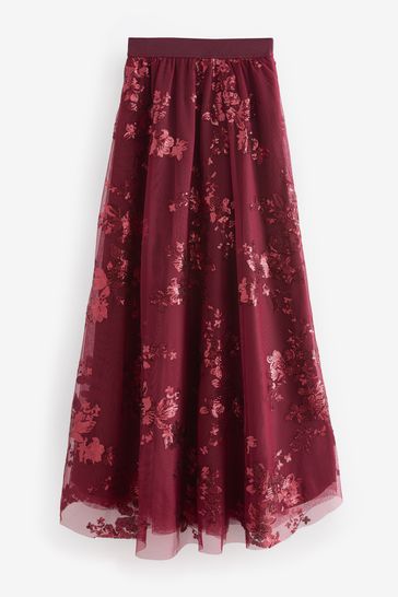 Burgundy sequin maxi skirt clearance