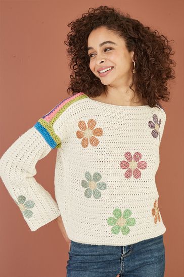 Yumi Cream Crochet Flower Jumper