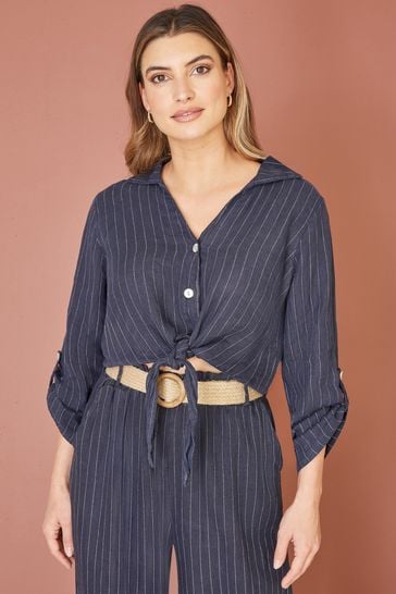 Yumi Blue Striped Italian Linen Shirt
