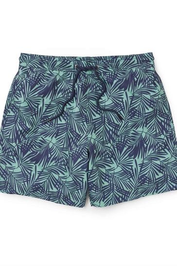 The Savile Row Company Green Navy Palm Print Recycled Swim Shorts