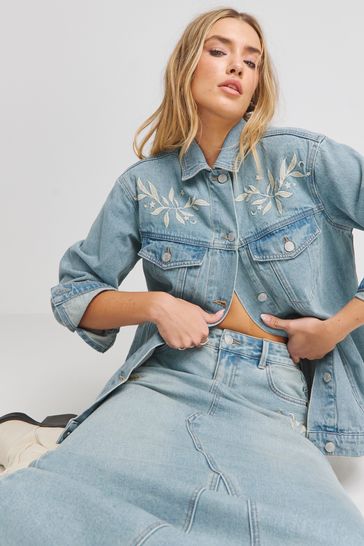 Buy Simply Be Blue Western Embroidered 100 Cotton Denim Jacket from Next USA