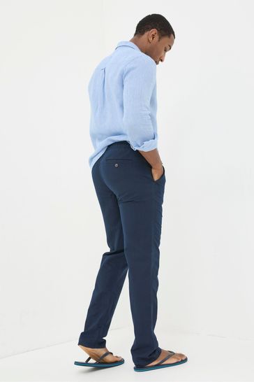 Buy FatFace Blue Straight Cotton Linen Trousers from Next Netherlands