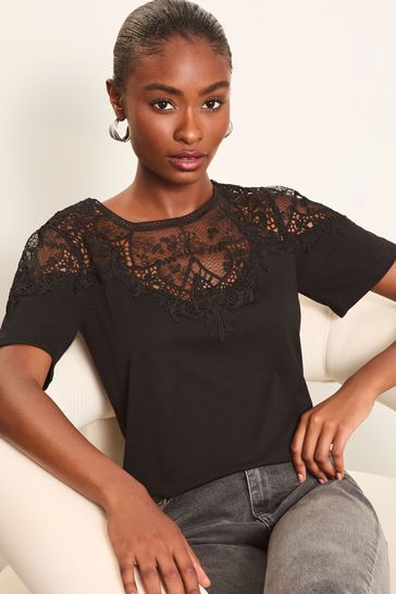Buy Lipsy Black T Shirt With Lace Yoke Detail from Next Bahrain