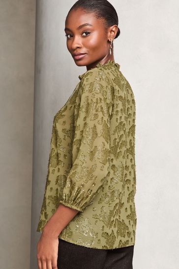 Buy Lipsy Khaki Green 3 4 Sleeve Metallic Blouse from Next Bahrain