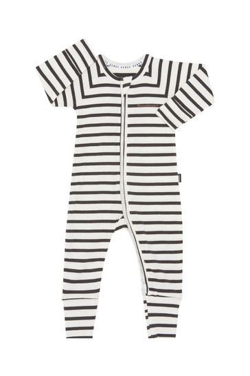 Bonds Grey Easy Stripe Zip Sleepsuit Wondersuit