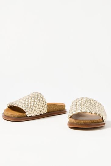 Oliver Bonas Gold Tone Woven Leather Mule Sandals