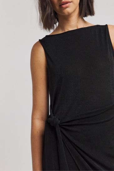 Black slinky wrap dress top