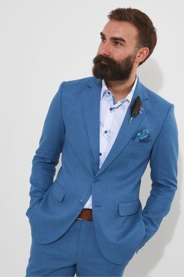 Joe Browns Blue Regular Fit Linen Suit: Jacket with Contrast Lining