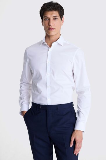 MOSS Off White Slim Single Cuff Stretch Shirt