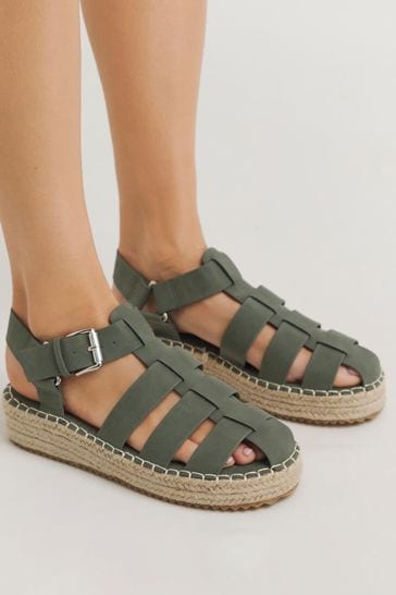 Simply Be Green Wide Fit Fisherman Upper Espadrilles Wedges