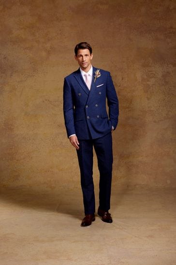 Buy Skopes Ink Blue Tailored Fit Herringbone Double Breasted Suit Jacket from Next Saudi Arabia
