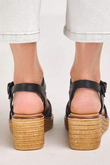 JD Williams Black Extra Wide Fit Leather Strappy Sandals