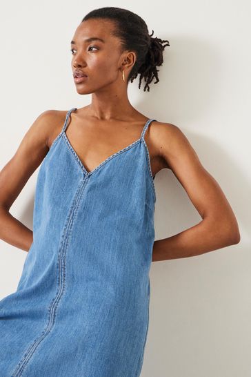 Hush Blue 100 Cotton Saskia Denim Slip Maxi Dress
