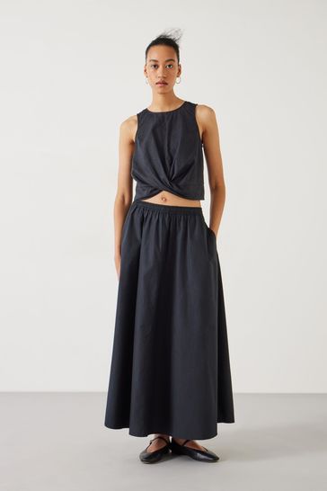 Hush Black Ishani Maxi Poplin Skirt