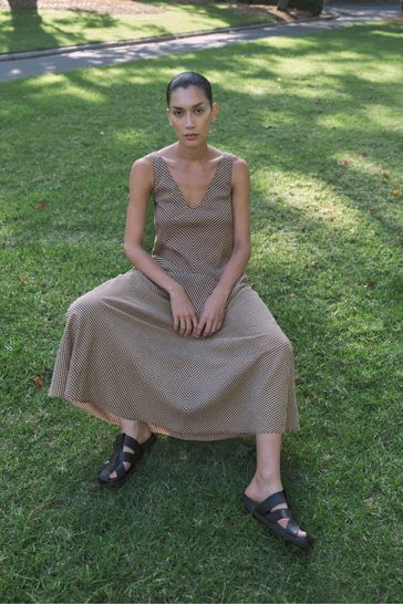 Buy Hush Brown Lina Gingham Maxi Dress from Next Canada