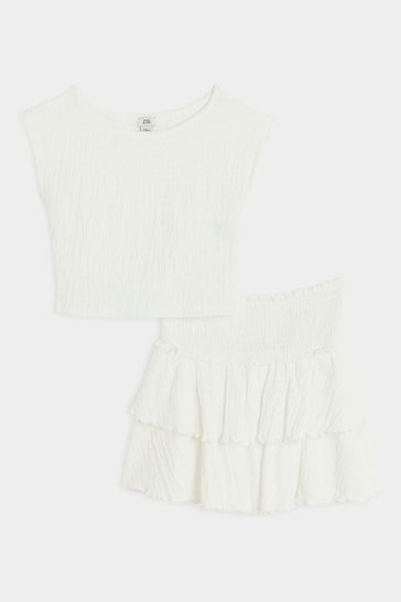 Buy River Island White Girls Textured Top And Skirt Set from Next Poland