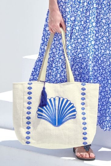 Aspiga Blue Shell Embroidered Jute Bag