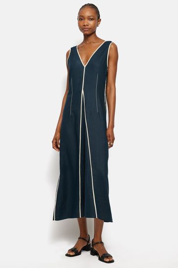 Buy Jigsaw Blue Sleeveless 100 Cotton Piped Linen Dress from Next Netherlands