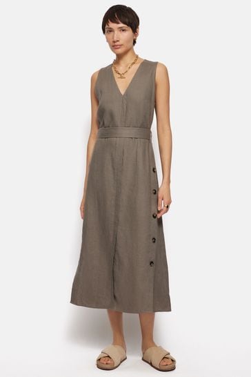 Jigsaw Brown Linen Button Detail Dress