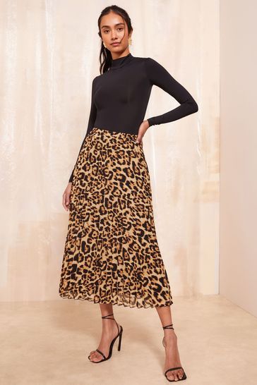 Buy Friends Like These Brown Animal Petite Chiffon Pleated Maxi Skirt from Next Poland