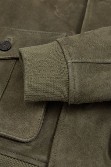 Buy Reiss Light Khaki Green Roland Suede Harrington Jacket from Next Bahrain