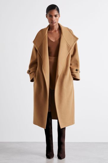 Reiss Camel Evelyn Atelier Blindseam Wool and Cashmere Coat