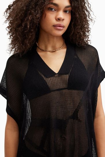 AllSaints Black A Star Mesh Dress