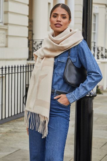 Buy Lipsy Cream Super Soft Midweight Printed Scarf from Next Denmark