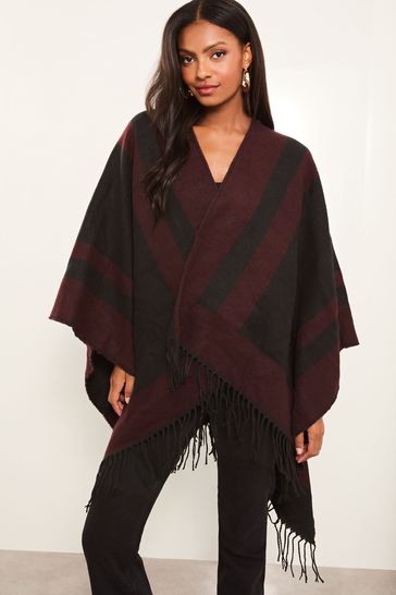 Buy Lipsy Burgundy Red Cosy Colour Block Cape with Tassels from Next Bahrain