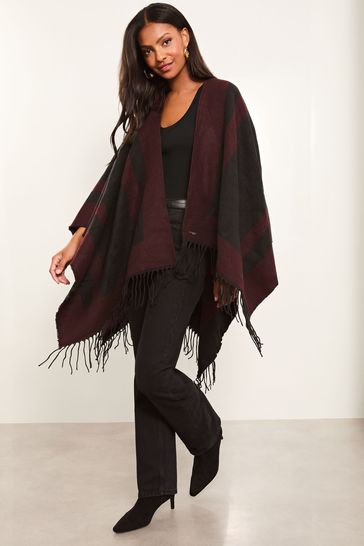 Buy Lipsy Burgundy Red Cosy Colour Block Cape with Tassels from Next Netherlands