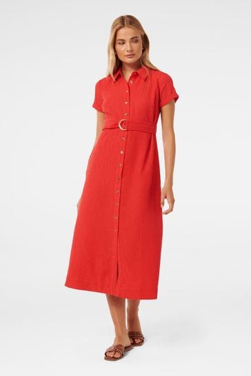 Forever New Red Briley Textured Shirt Dress