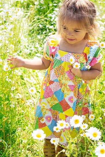 Frugi Girls Blue Patchwork Dress