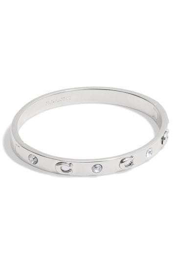 COACH Silver Tone Signature Stone Bangle Boxed Bracelet