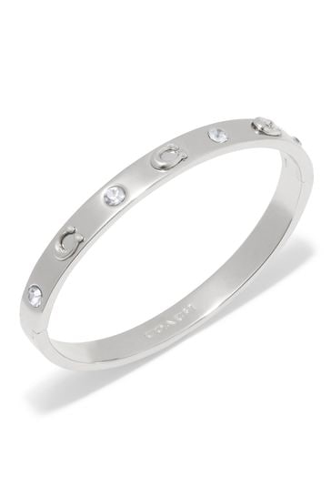 COACH Silver Tone Signature Stone Bangle Boxed Bracelet