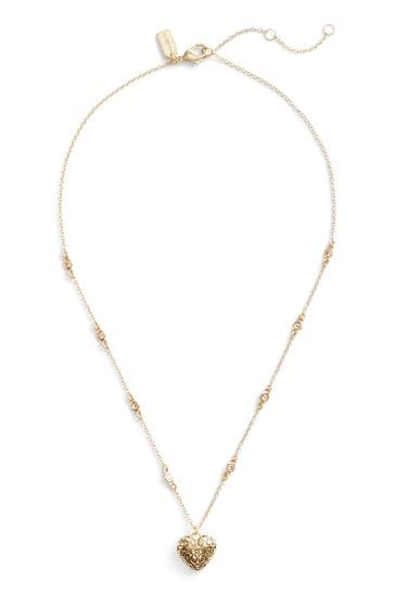 COACH Gold Tone Signature Quilted Heart Pendant Necklace