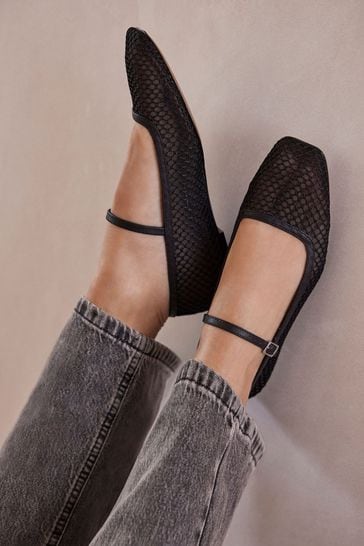 Mint Velvet Black Mesh Ballet Pumps