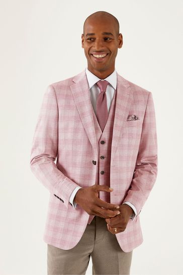 Skopes Tailored Fit Montalvo Light Coral Pink Check Jacket