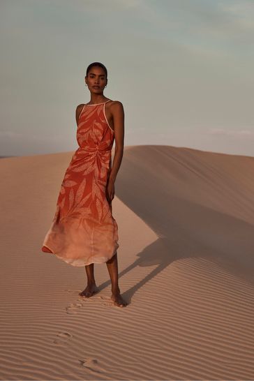 Mint Velvet Orange Printed Halter Maxi Dress