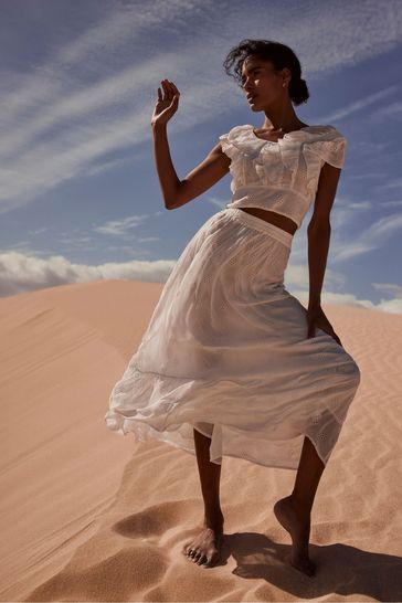 White velvet maxi skirt outlet