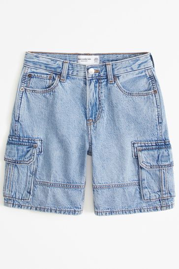 Abercrombie Fitch Loose Fit Blue Denim Cargo Shorts