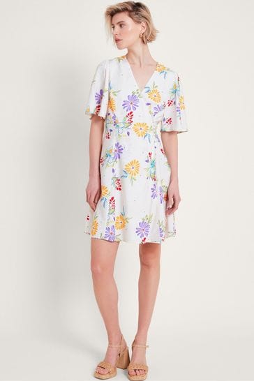 Monsoon Natural Sandie Floral Linen Dress